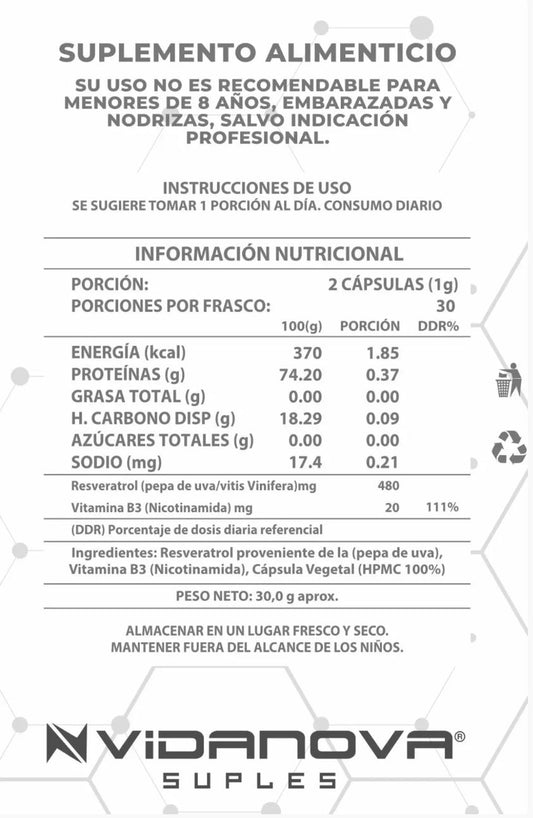 NAD+ Resveratrol 1000mg 60 Cápsulas Original - Vidanova Suples