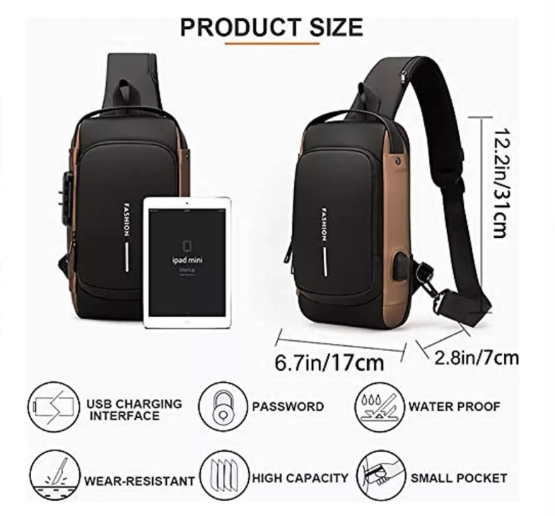 Bolso Antirrobo con Puerto de Carga USB Impermeable