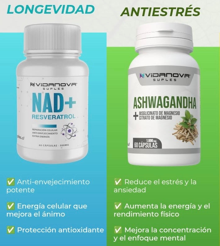 Pack NAD+Resveratrol y Ashwagandha