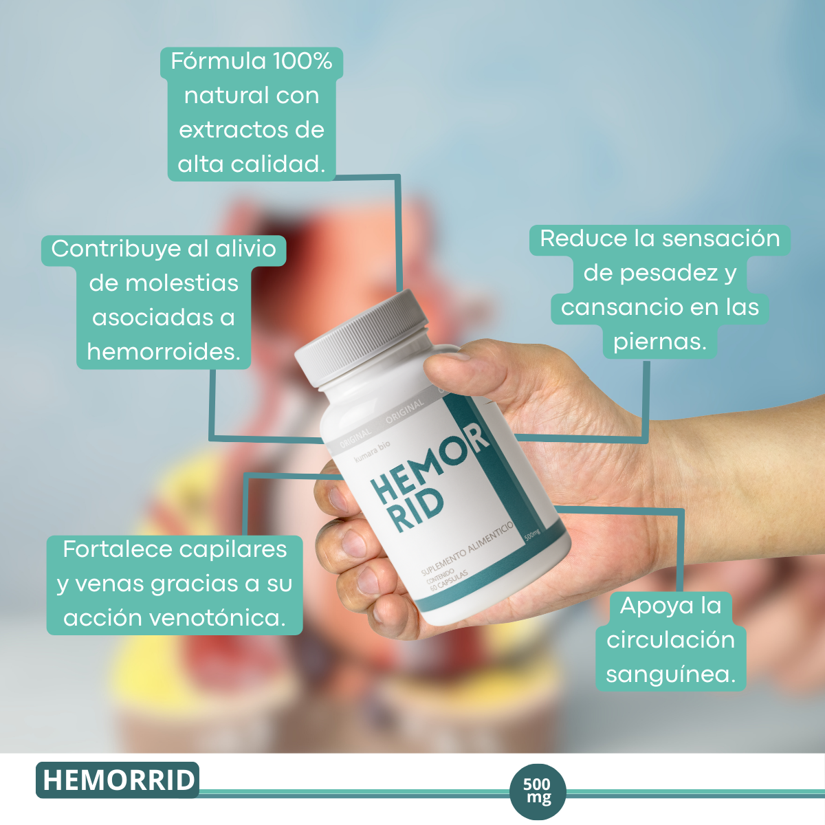 Pack X2 Kumara Hemorrid Alivio Rápido de Hemorroides 500mg