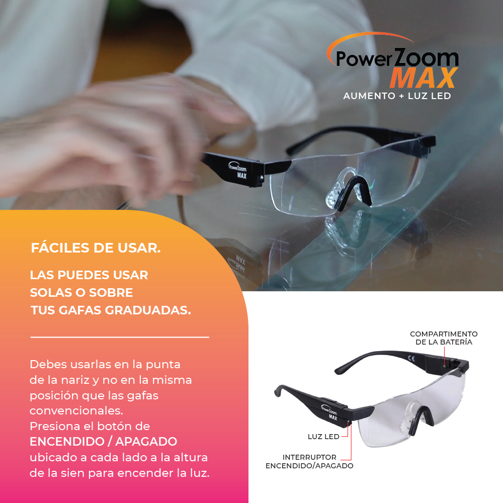 Power Zoom Max Gafas Aumento con luz LED