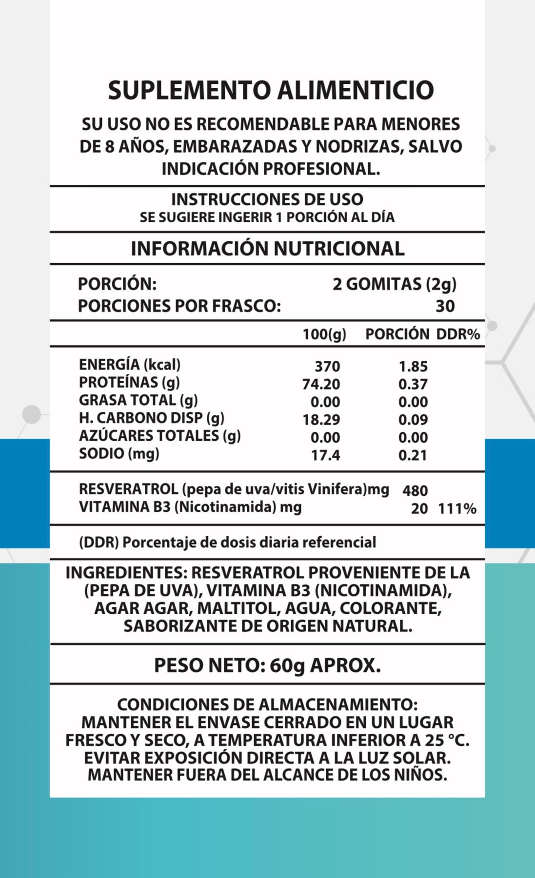 Nad + Resveratrol Gomitas Sabor Frutos Rojos 1000mg