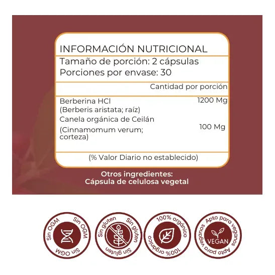 Berberina para Quemar Grasa y Controlar el Peso 1200mg