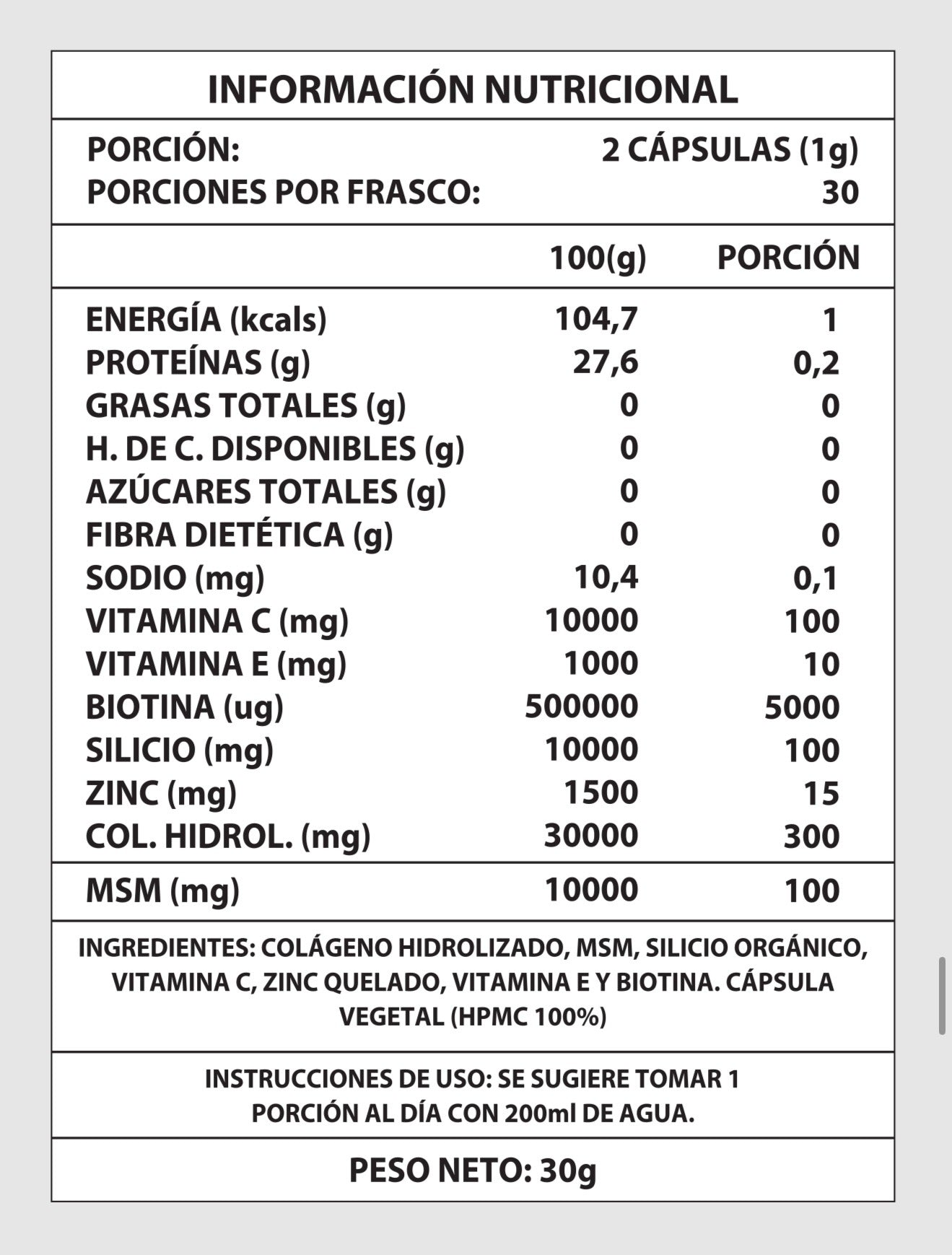 Biotina Colageno 1000mg 60caps