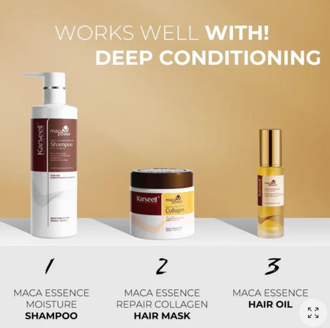Kit de tratamiento con colágeno Karseell: Shampú, Aceite Esencial y Mascarilla