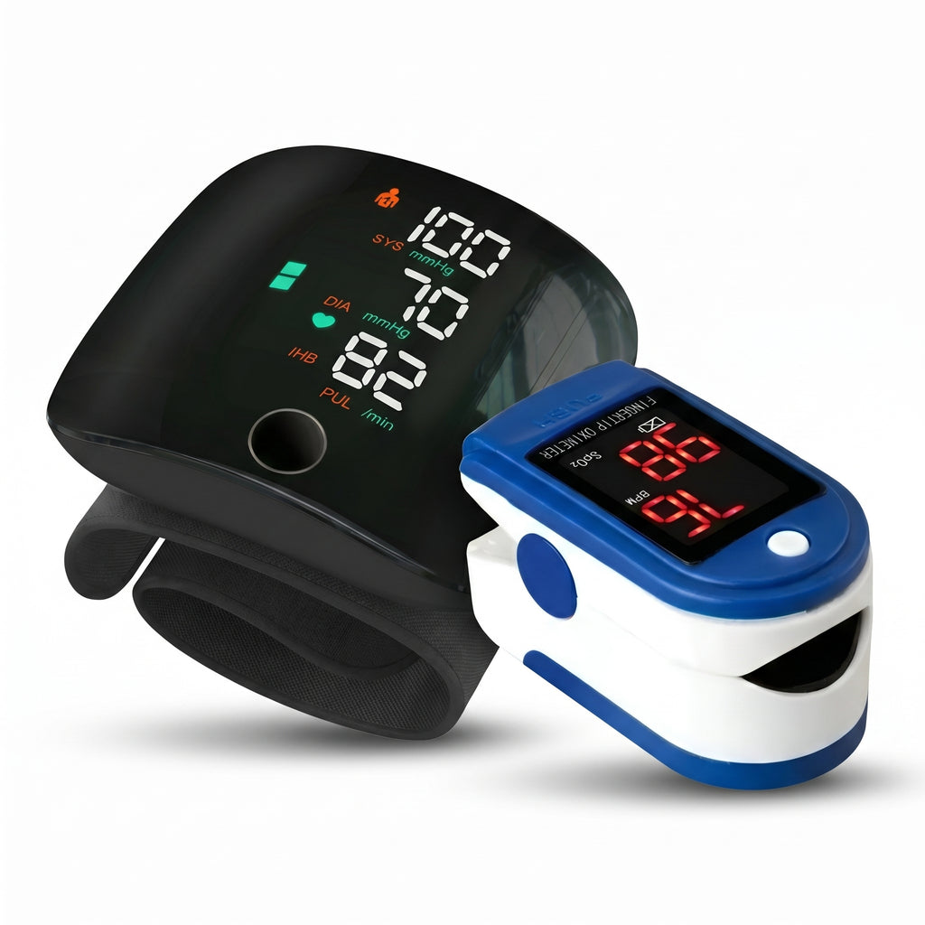 Pack Tensiómetro Automático de Muñeca y Oxímetro Saturómetro Monitor Presión