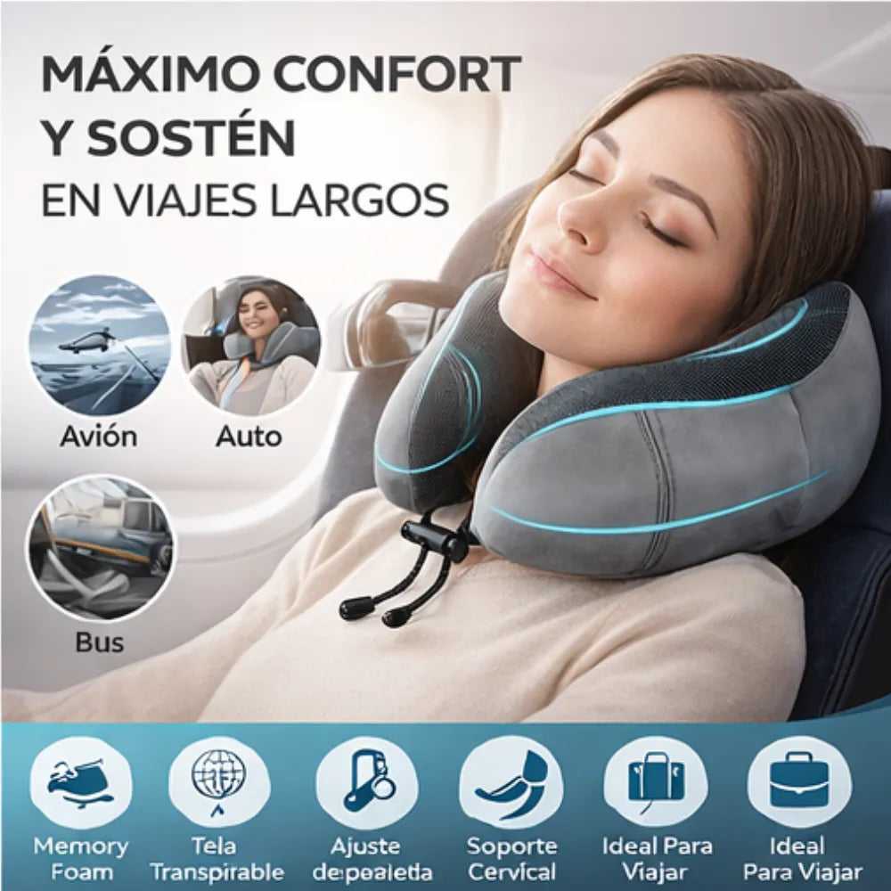 Almohada Cervical de Viaje Multifuncional Ajustable para el Cuello Gris