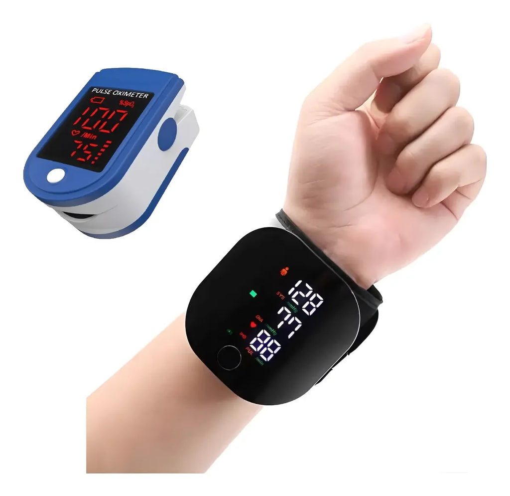 Pack Tensiómetro Automático de Muñeca y Oxímetro Saturómetro Monitor Presión