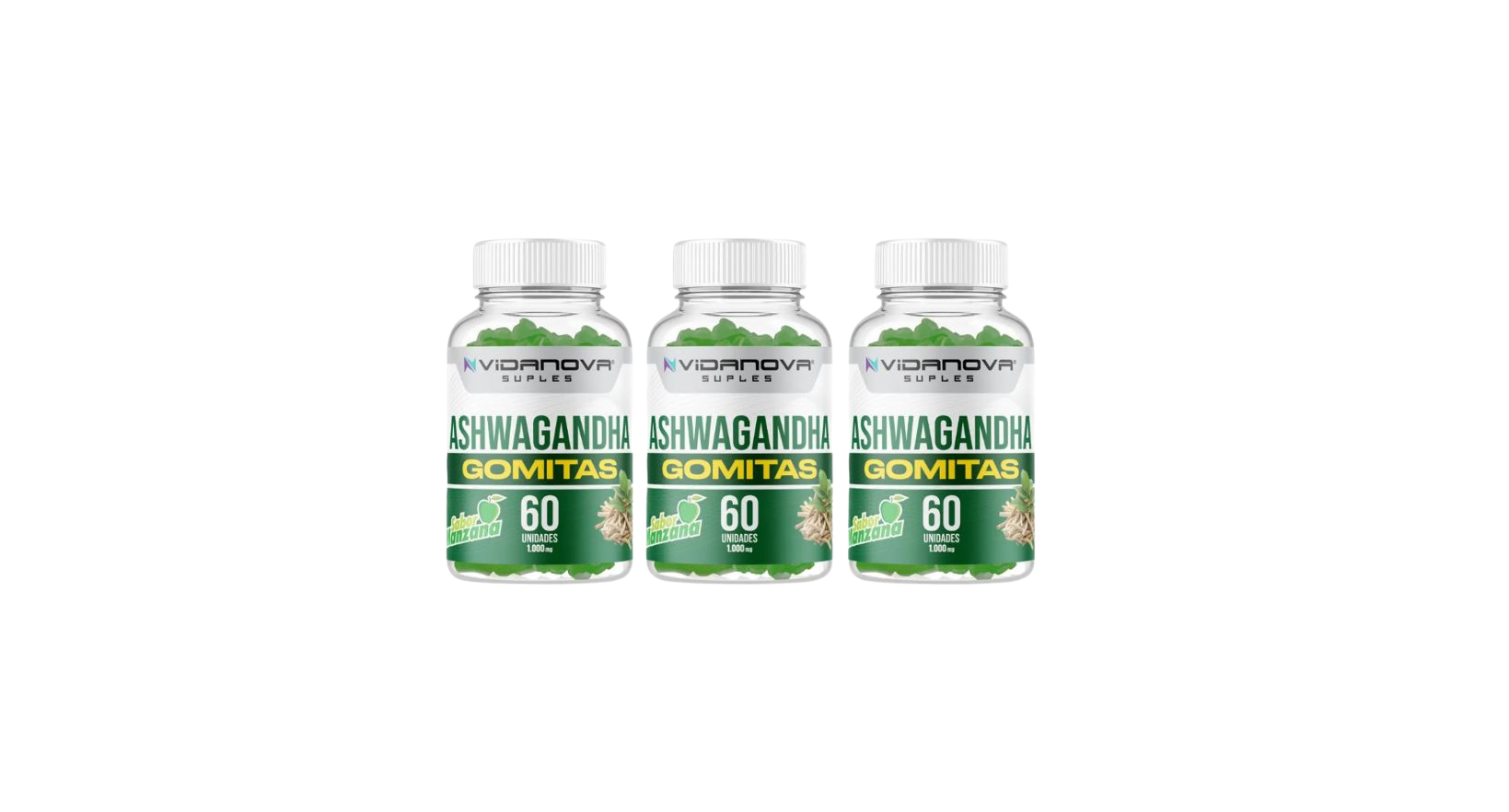 Pack X3 Ashwagandha Gomitas Sabor Manzana 1000mg