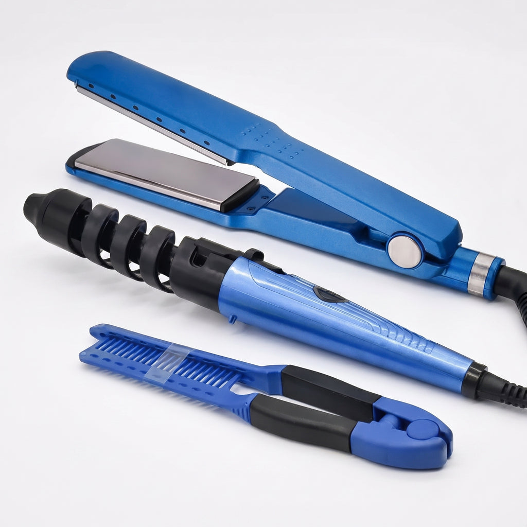 Kit de Plancha de Cabello, Rizadora y Peine