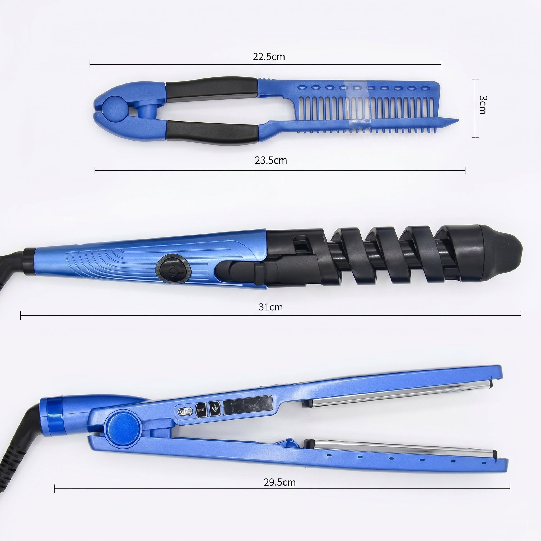 Kit de Plancha de Cabello, Rizadora y Peine