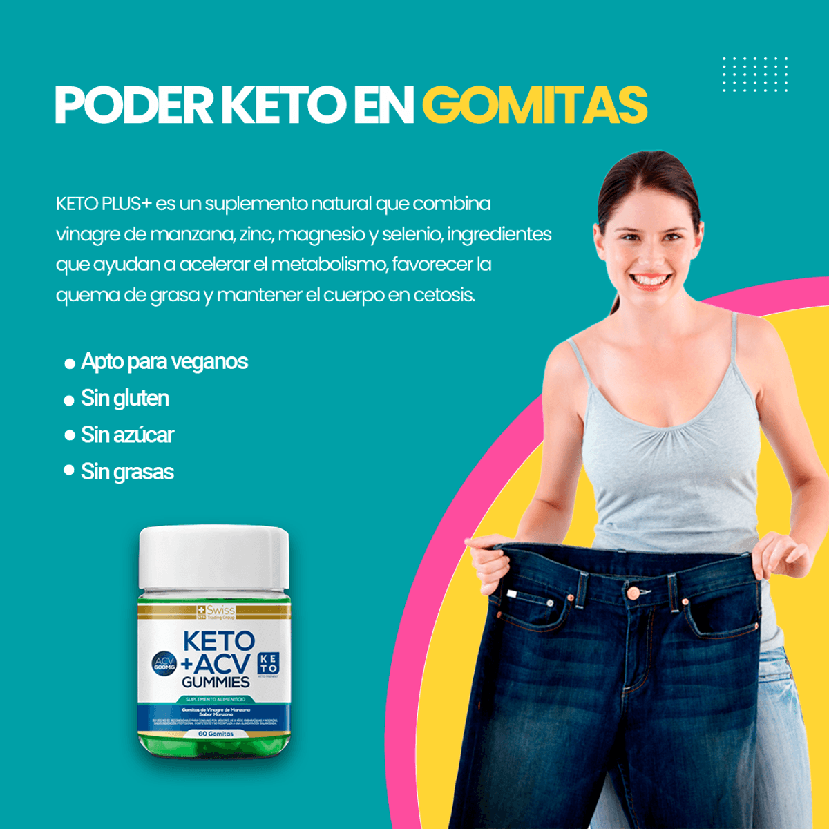 Keto Plus 60 Gomitas Vinagre de Manzana Quema Grasa