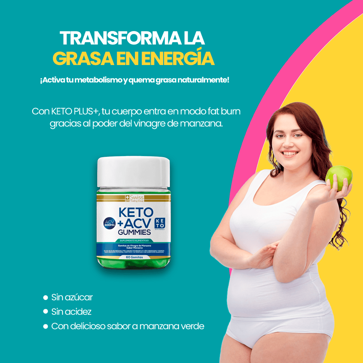 Keto Plus 60 Gomitas Vinagre de Manzana Quema Grasa Sin Azúcar