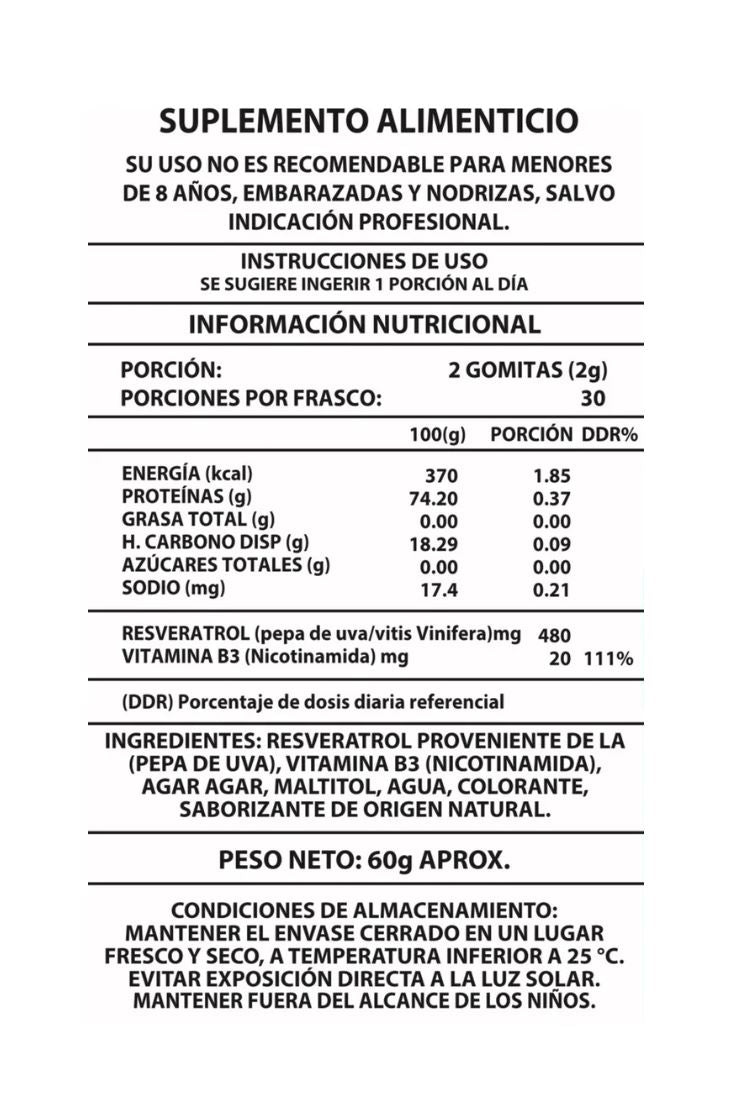 NAD + Resveratrol Gomitas Sabor Frutos Rojos