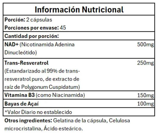 Anti-Envejecimiento Revestrol + NAD 90 Cápsulas Original